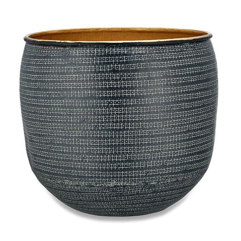 Tembesi Etched Planter - Antique Black & Brass Large - Image 3