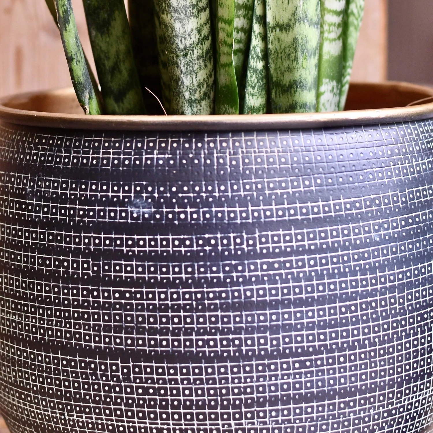 Tembesi Etched Planter - Antique Black & Brass Large - Image 2