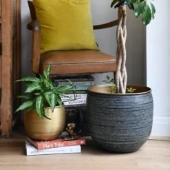 Tembesi Etched Planter - Black & Brass Medium